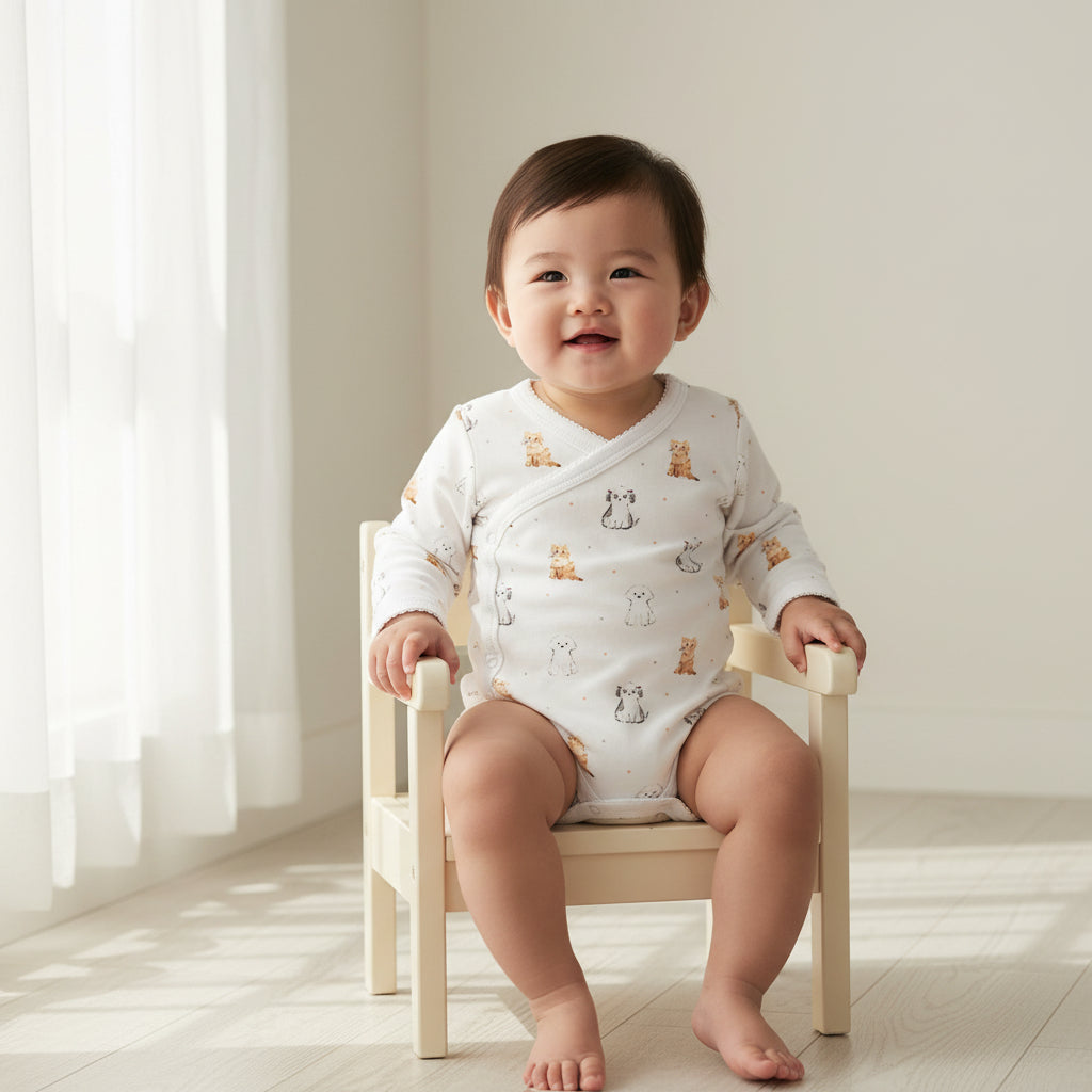 Long Sleeve Crossed Bodysuit Fold-over Scratch Mittens 100% Peruvian Pima Cotton - Baby Unisex