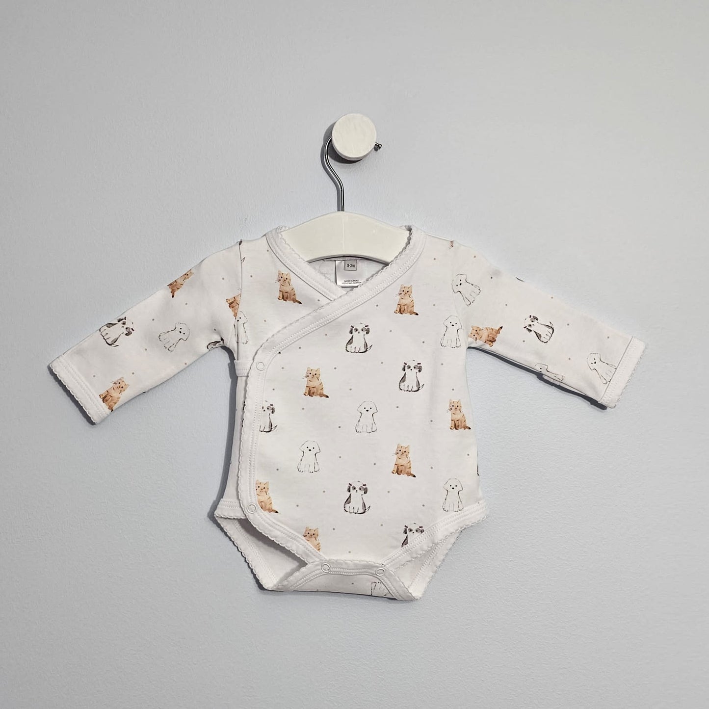 Long Sleeve Crossed Bodysuit Fold-over Scratch Mittens 100% Peruvian Pima Cotton - Baby Unisex