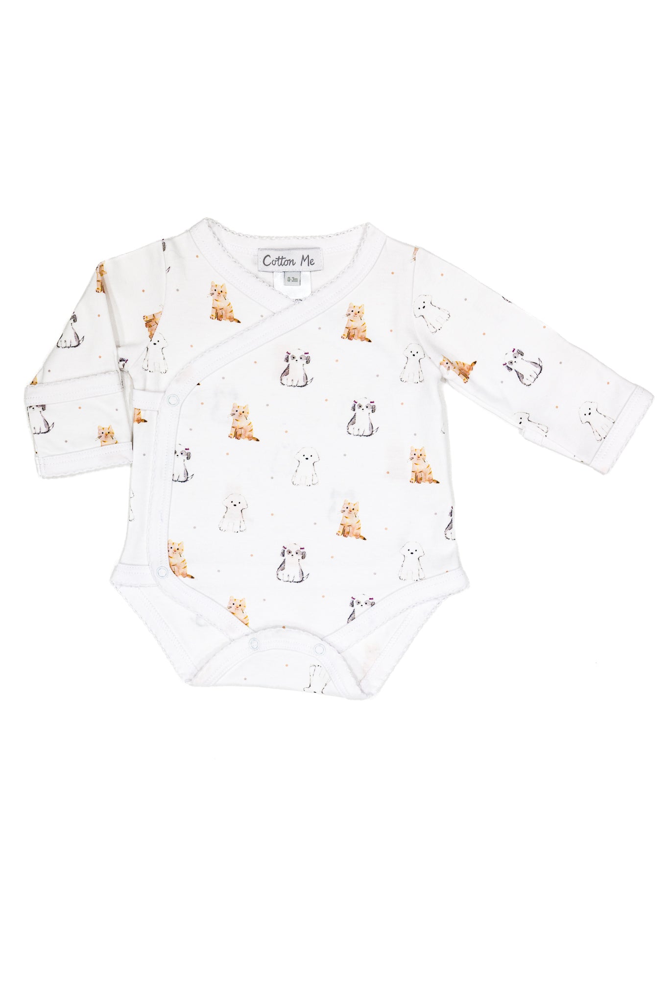 Long Sleeve Crossed Bodysuit Fold-over Scratch Mittens 100% Peruvian Pima Cotton - Baby Unisex