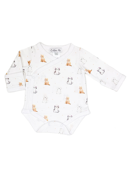 Long Sleeve Crossed Bodysuit Fold-over Scratch Mittens 100% Peruvian Pima Cotton - Baby Unisex