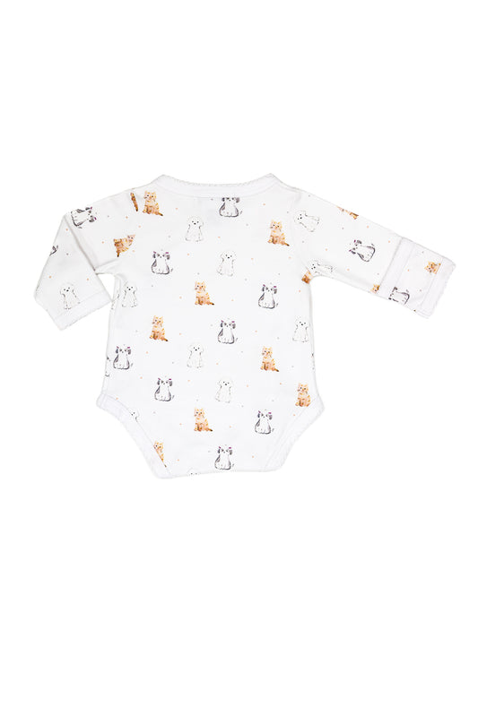 Long Sleeve Crossed Bodysuit Fold-over Scratch Mittens 100% Peruvian Pima Cotton - Baby Unisex