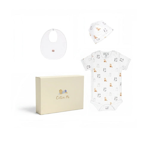 3pc Short Sleeve Bodysuit Hat and Bib Gift Set - Baby Unisex